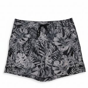Speedo Black and Gray Tropical Leaf Patterned Swim Skort XL